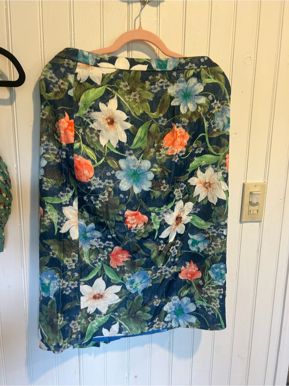 Carlisle Navy Floral Pencil Skirt with Coral & White Blooms